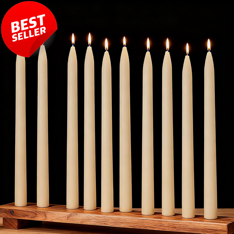 10in Beeswax Taper Candles White Unscented Cotton Wick 10 Pack - US