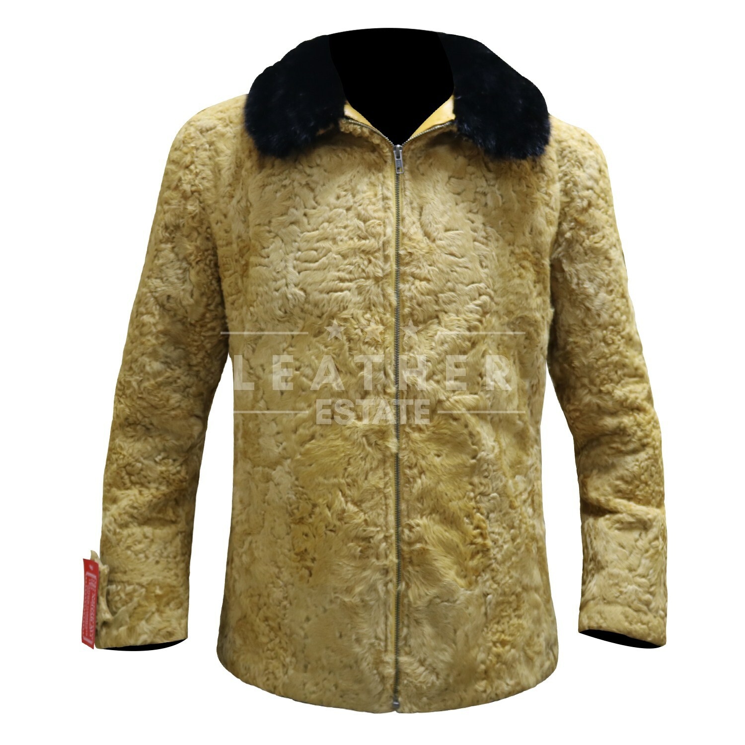 Pre-owned Leather Estate Mustard Persian Lamb Fur Coat With Real Mink Collar | Karakul Fur Jacket