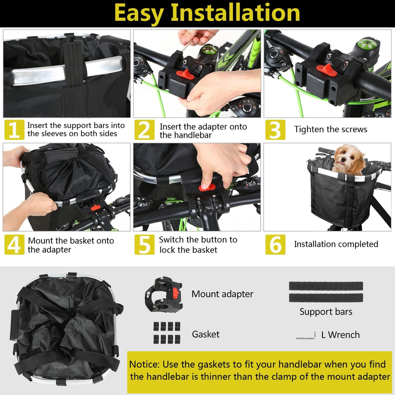 Detachable Bike Basket, Dog Cat Bicycle Handlebar Front Bag Pet Carrier with 5 F