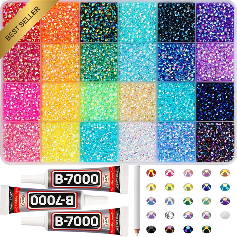 35000Pcs 3Mm Rainbow Jelly Rhinestones Gems for Bedazzling Crafting, Colorful Be