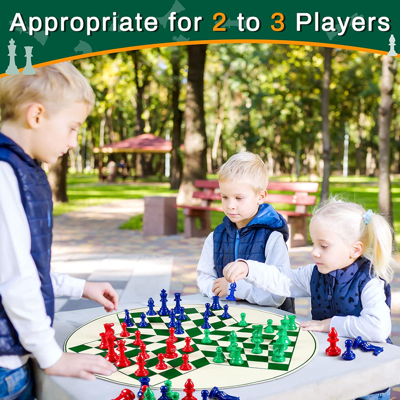 Three Player Chess Set Combination 48 Pieces Chess Playing Pieces Colored 3D Che