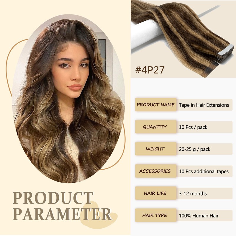 Balayage Tape In 100% Real Remy Human Hair Extensions Skin Weft Thick Full Head