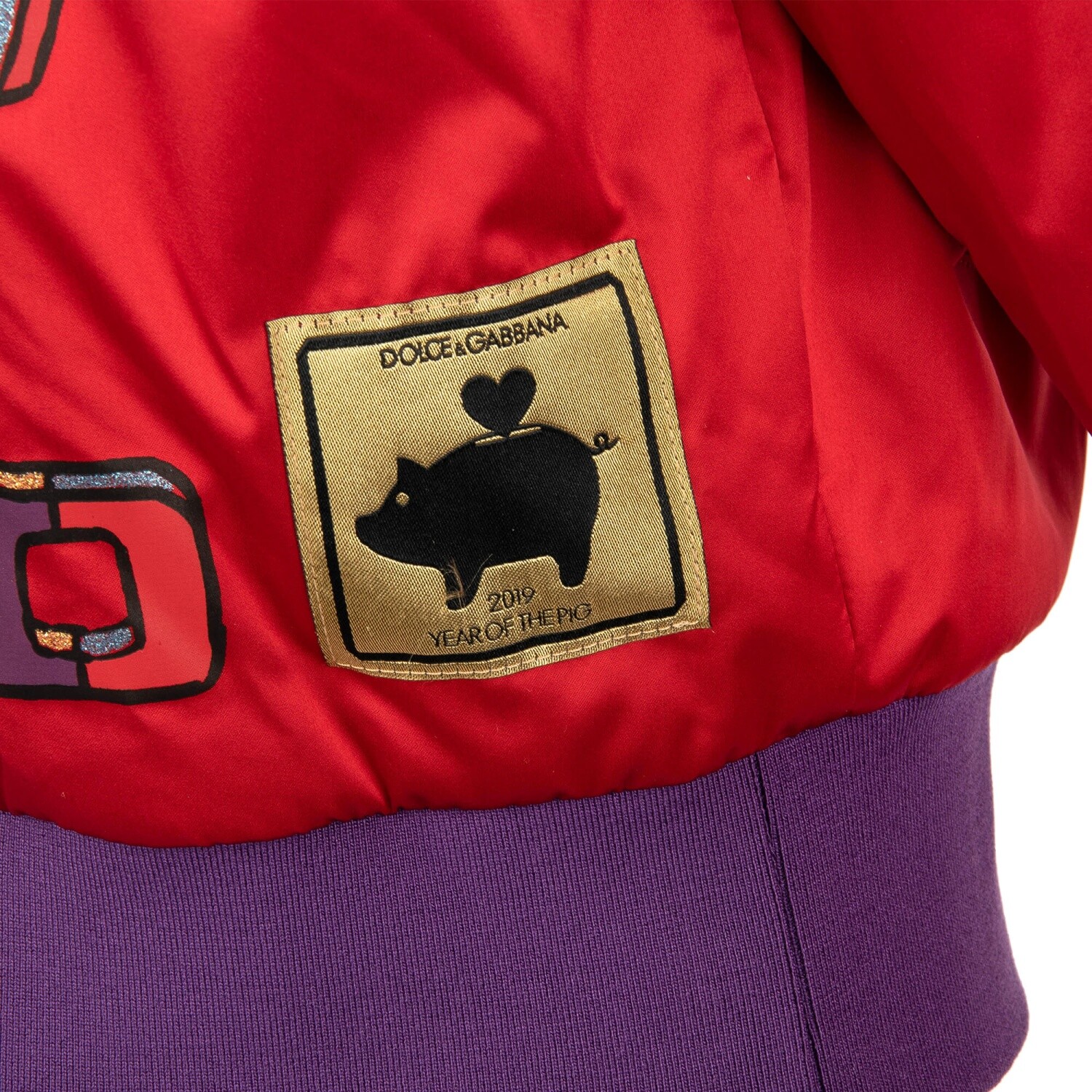 Pre-owned Dolce & Gabbana Glitter Heart Super Pig Printed Bomber Jacket Dg Logo Red 09225