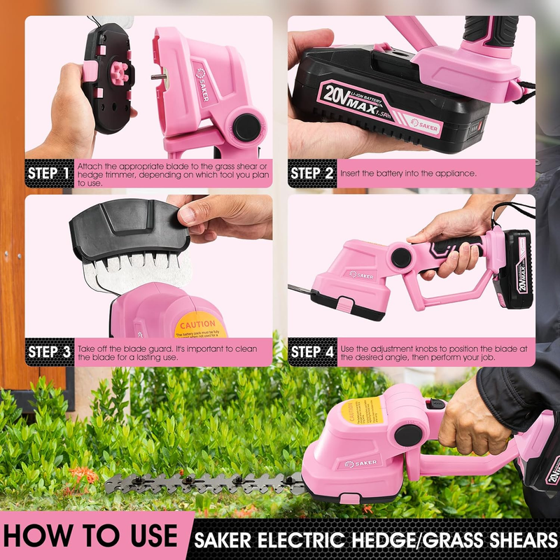 Saker Cordless Hedge Trimmer-20V Electric Shrub Trimmer Grass Shears Handheld Gr