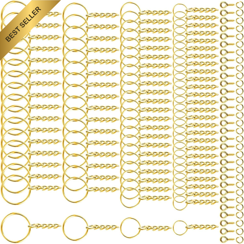 360Pcs Gold Keychain Rings Kit with Jump Rings, Screw Eye Pins & Chain for Resin