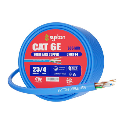 Cat 6E Ethernet Network Cable - 100 Ft，600Mhz 23AWG Solid Bare Copper Wire Outdo