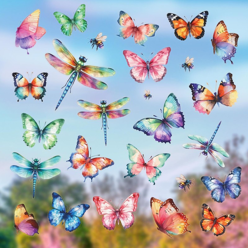 26er-Set Fensterbilder Schmetterlinge Libellen Bienen Beidseitig Bunt I Dv_1316