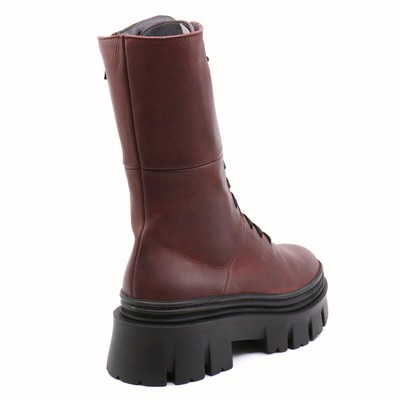 Pre-owned Lofina Chunky Leather Lace Up Boots In Gas Melanzana - Size 40 In Brown