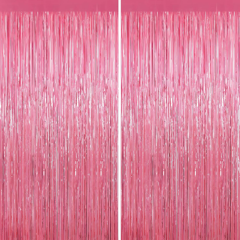 Pink Tinsel Backdrop, 2 Pack Foil Fringe Curtains for Party Decor | Vibrant Meta