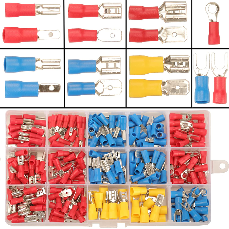 280PCS Crimp Connectors, 2.8mm 4.8mm 6.3mm Male and Female Spade Connector kit,