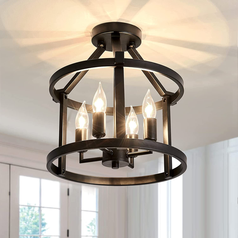 Metal Semi Flush Mount Ceiling Light Fixture 4 Candle Holder Matte Chandelier Fa