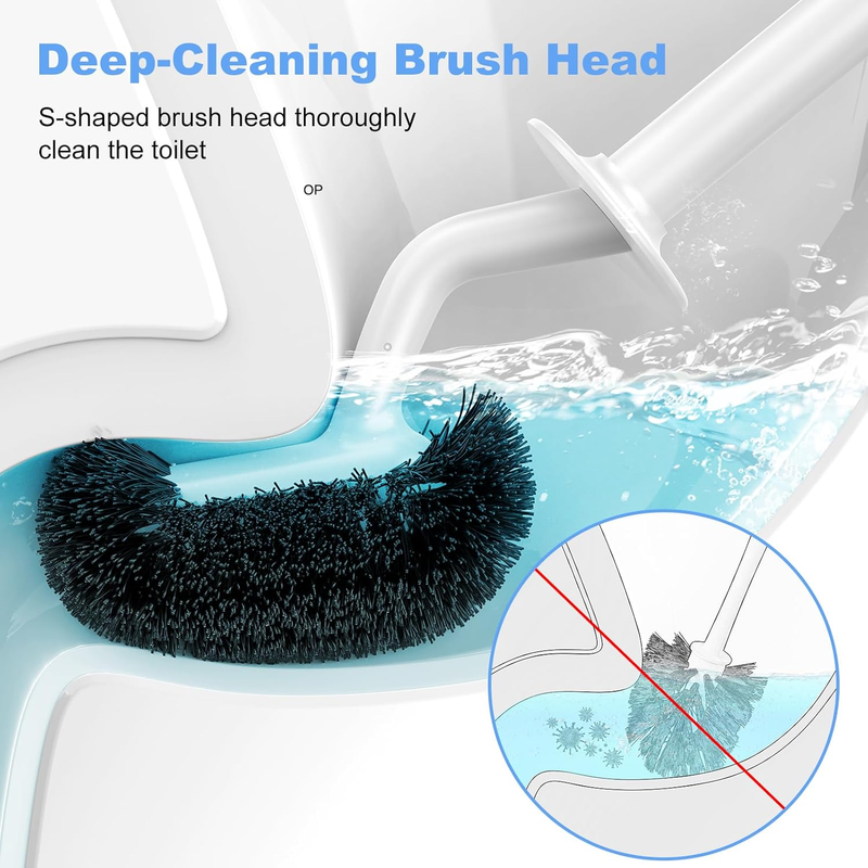 Toilet Brush and Holder Set: Curved Design Toilet Bowl Cleaner Brush for Deep Cl
