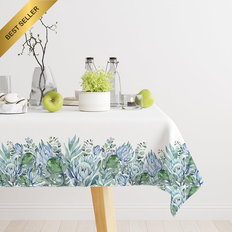 Tablecloth 152 X 213Cm Rectangular, Eucalyptus Floral Table Cover for Party Picn