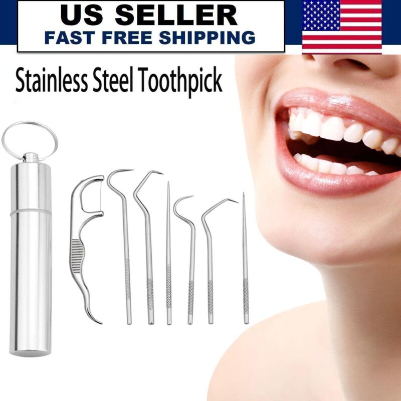 7pcs Toothpick Set Metal Stainless Steel Oral Cleaning Tooth Flossing Portable