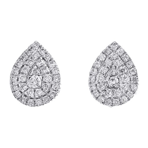 Pre-owned Jfl Diamonds & Timepieces 10k White Gold Real Round Diamond Teardrop Stud 8mm Cluster Halo Earrings 1/2 Ct