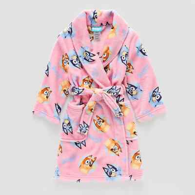 New Toddler Girls Mid Length Long Sleeve Pink Bluey & Bingo Robe 3T 4T