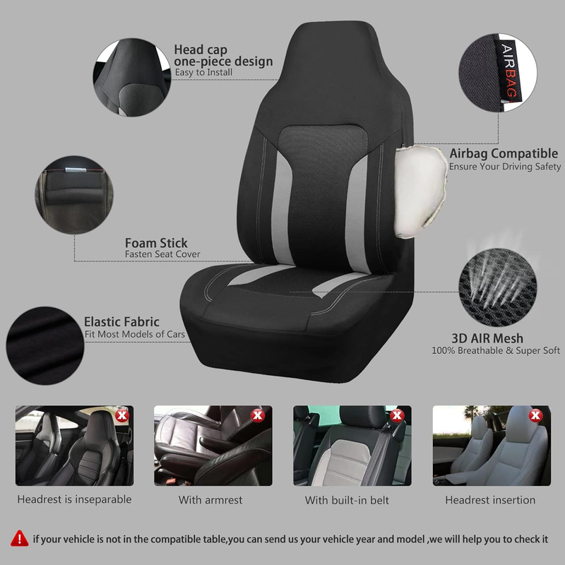 CarGrand Universal 3D Air Mesh-100% Breathable Sporty Bucket Car Seat Cover Fron