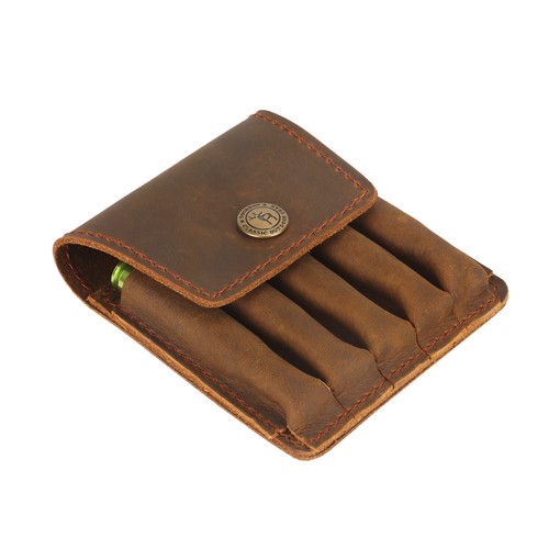 TOURBON Leather Shooting Rifle Ammo Belt Pouch Hunting Cartridge Wallet 5 Rounds