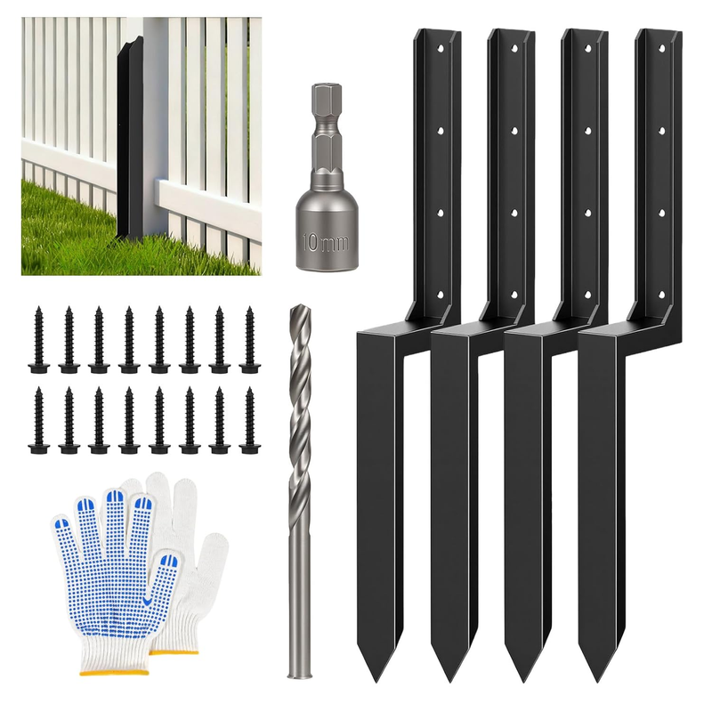 4-Pack Fence Post Repair Kit, 3MM Thick 11-Gauge Galvanized Steel Anchors, 33.6