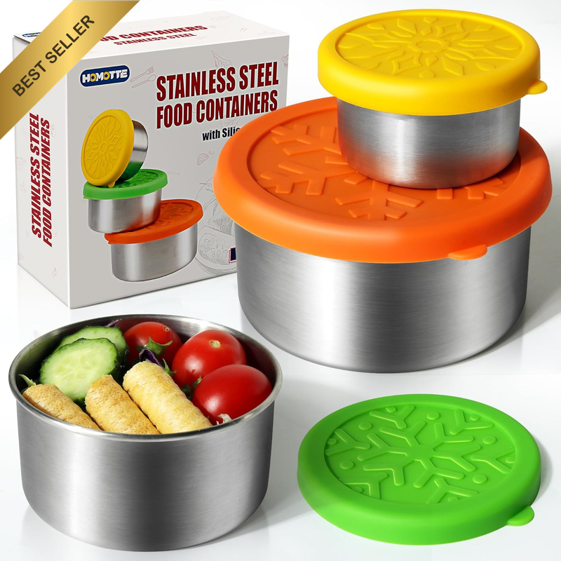 304 Stainless Steel Containers with Lids Small for Lunch Food/Snacks, Leak-Proof