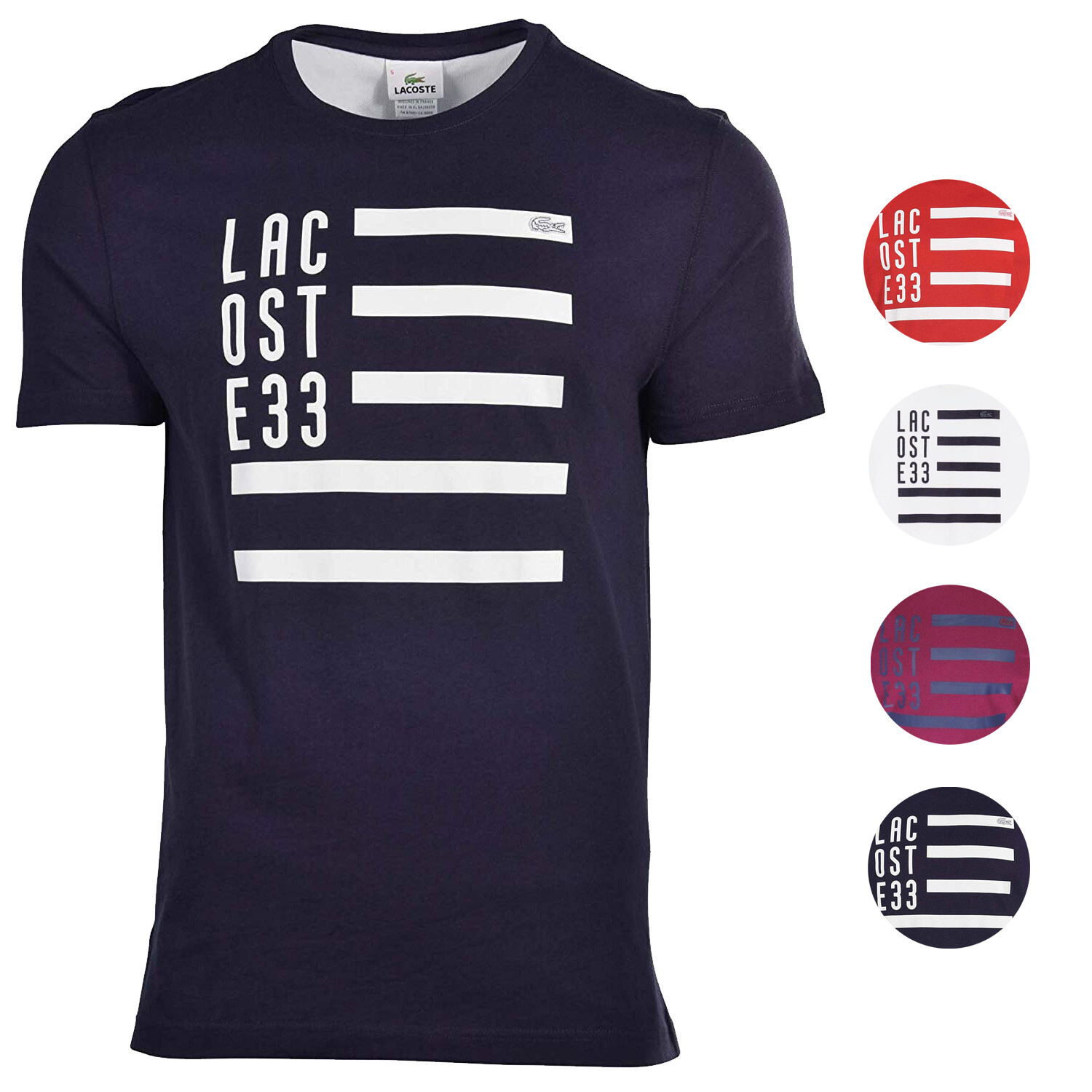 

Lacoste Мужская хлопковая рубашка с круглым вырезом стандартного кроя и футболка с флагом