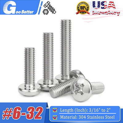 #6-32 Phillips Pan Head Machine Screws 304 Stainless Steel Ruond Head Bolts