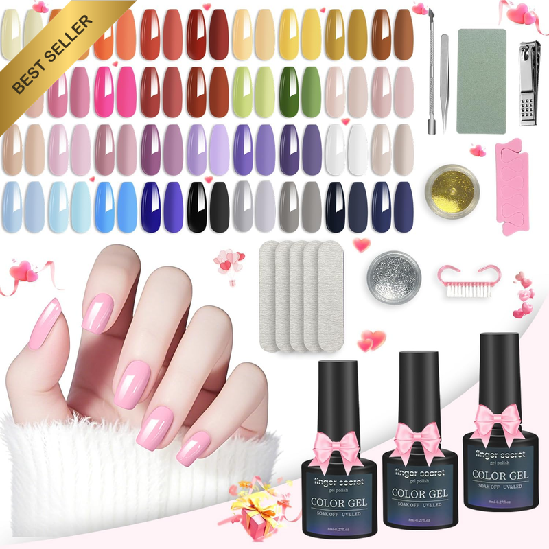 [52 PCS] Gel Nail Polish Set, 36 Colour Gel Nail Polish Kit with Base Coat Top C