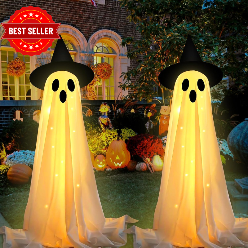 2 Packs Halloween Decorations Outdoor - Spooky Ghost Halloween Decor with Lights