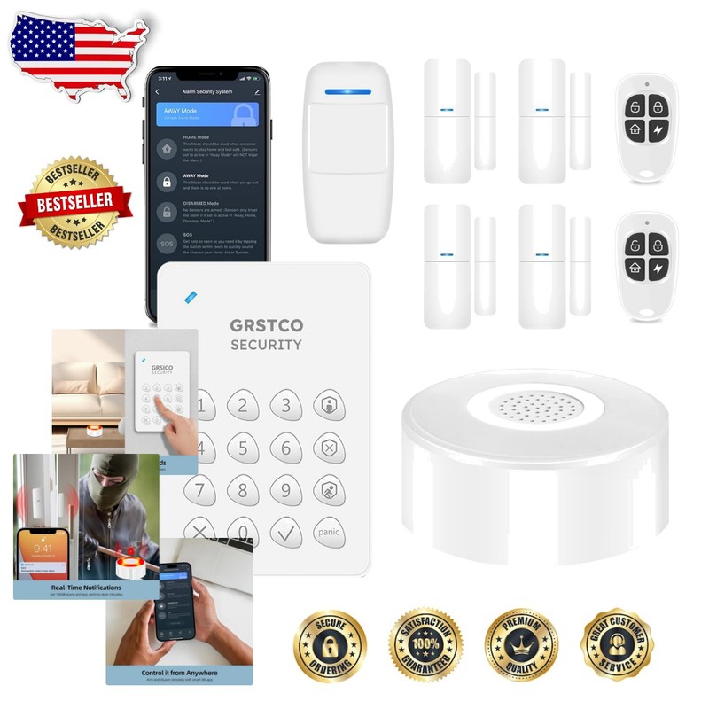 Expandable Home Security Alarm System with Door/Window Sensors & App