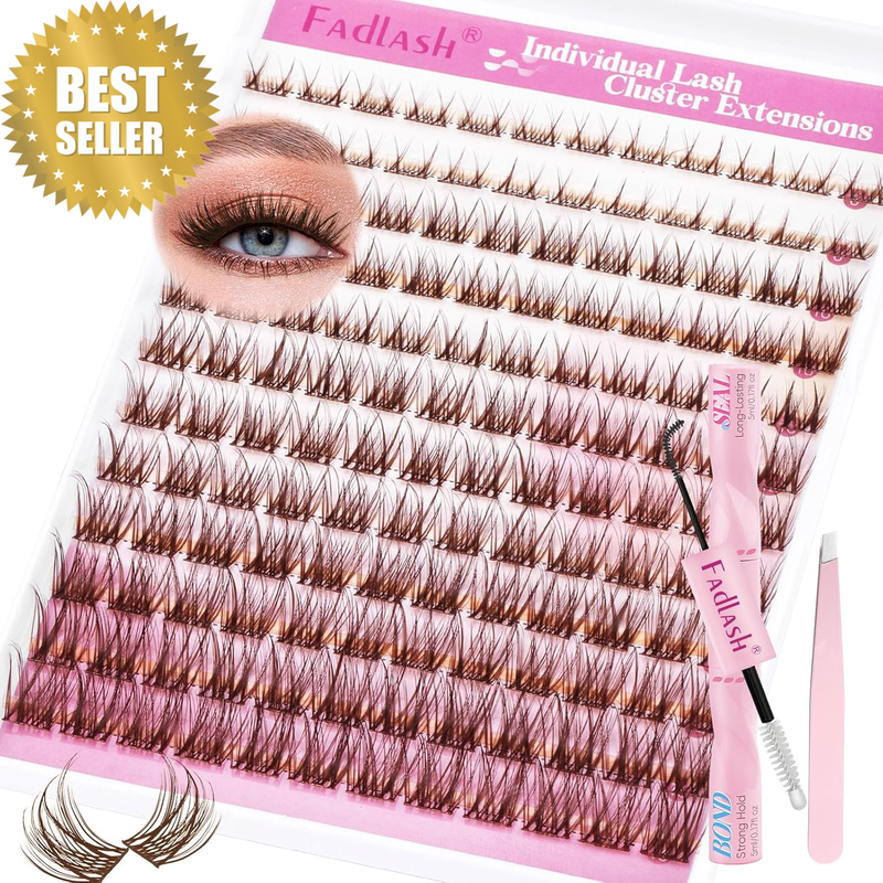 Lash Extension Kit Fluffy Brown Clusters Eyelash 0.07 D Curl Wispy DIY Eyelashes