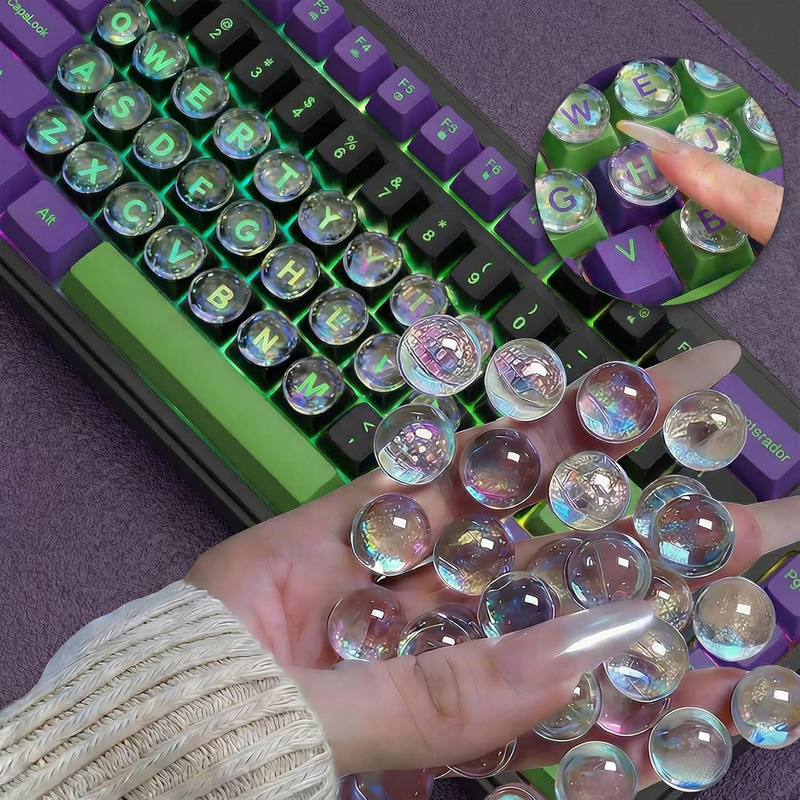 110Pcs Keyboard Stickers for Long Nails, Clear Raised Glass Key Covers, No-Resid