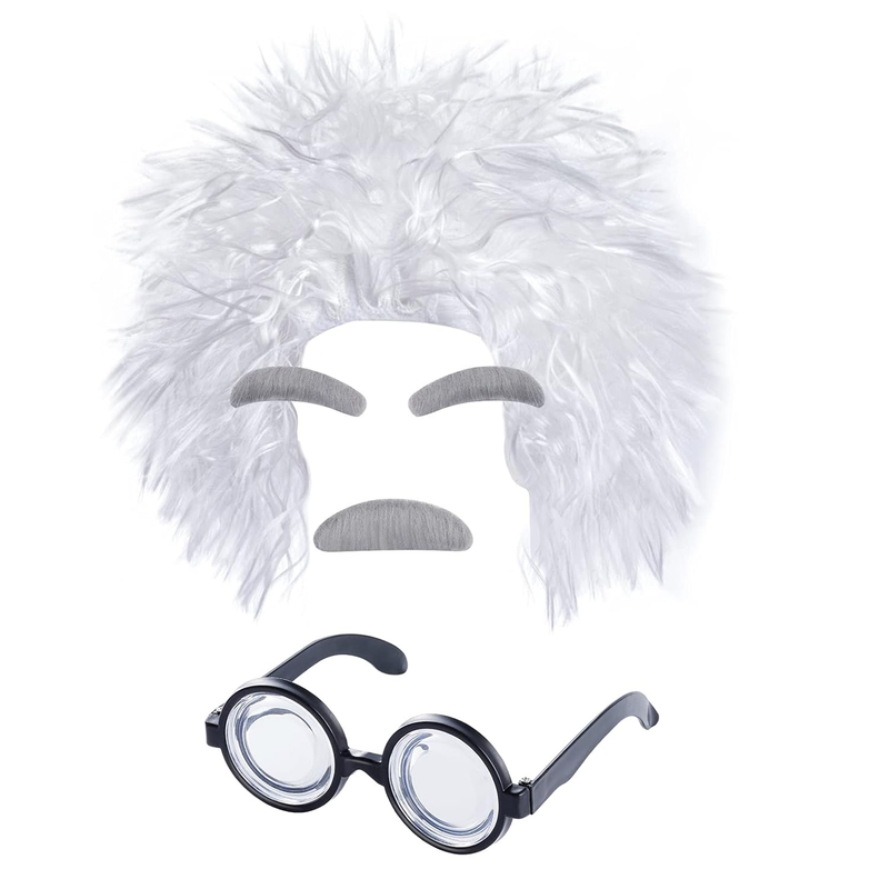 Lystaii Old Man Costume Set Mad Scientist Wig Glasses Mustache Eyebrows for Dres