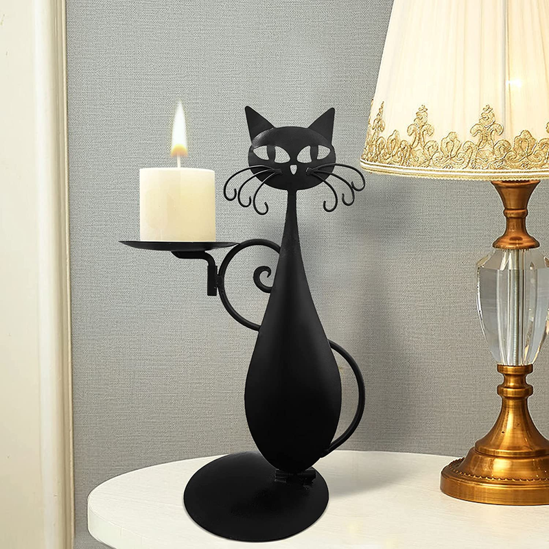 Black Cat Candle Holder for Pillar Candles Led Flameless Candles , Retro Rustic