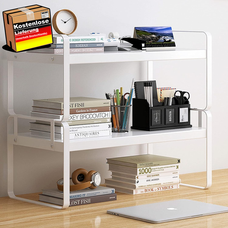 Holzschreibtischregal für Organisation und Aufbewahrung, robustes Bücherregal