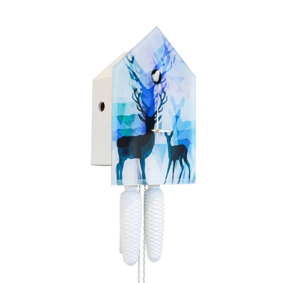 Blue White Black Forest Deer German Cuckoo Clock Contemporary Designer Clock