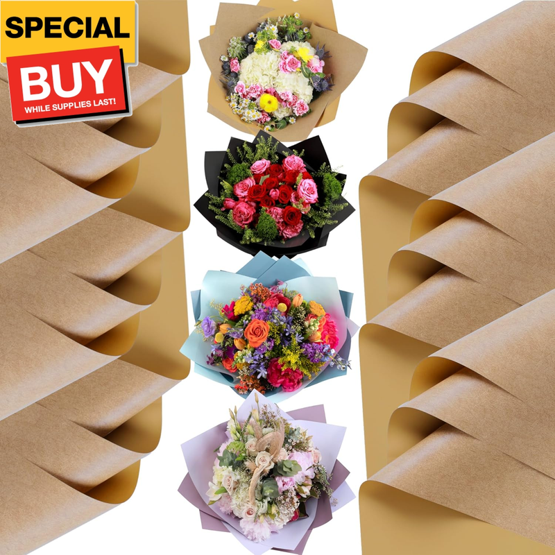 Shop by DecoWraps 20 Sheets Premium Flower Wrapping Paper | Waterproof Flower Wrapping Paper for Bouquets | Double Sided Floral Bouquet Sheets | DIY Gifts Colorblend Kraft Look