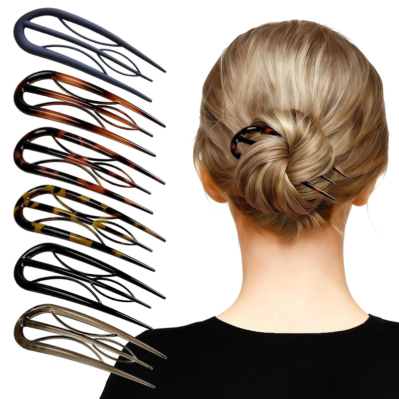 French Hair Pins for Women-6Pcs Tortoiseshell U Shaped Clips for Buns, Prestige&