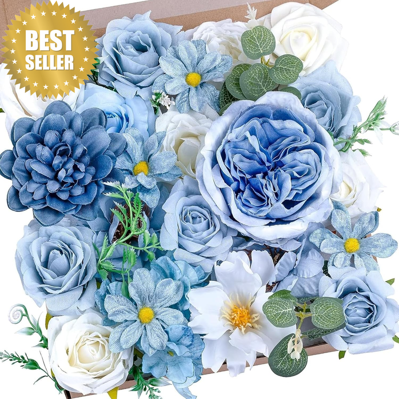 Artificial Blue Flowers Combo Box Set Baby Blue Rose Flowers Bulk Mix Dusty Blue