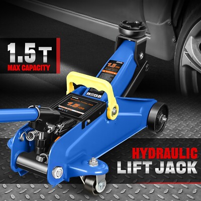 Низкопрофильная гидравлическая тележка грузоподъемностью 1,5 тонны 5,3-12 дюймов для обслуживания / напольного домкрата синего цвета