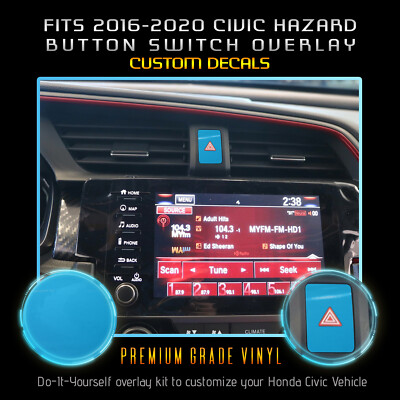 For 2016-2020 Honda Civic Hazard Switch Button Accent Overlay Decal Glossy Vinyl