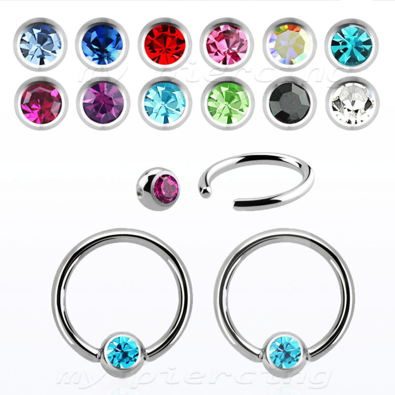 Pair 20g 18g 16g 14g Surgical Steel Cz Captive Bead Ring Ear Cartilage Nose Ring