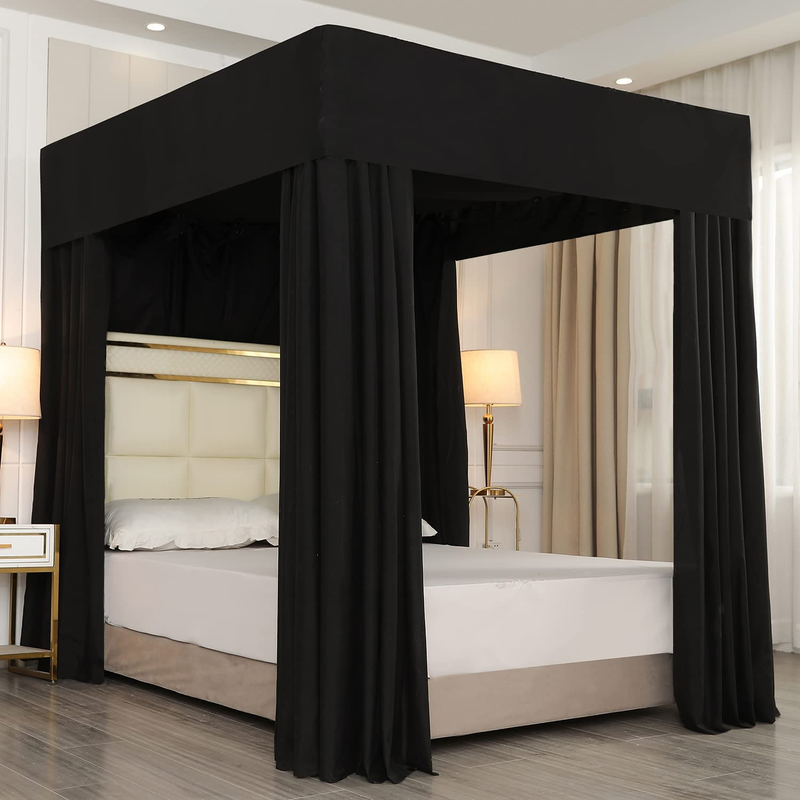 Mengersi Black Four Corner Post Bed Canopy Bed Curtains Sheer Canopy for Adults 