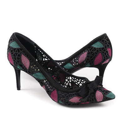Pre-owned Ferragamo Salvatore  'erin 70' Cut-out Lace And Suede Pumps 10 B $675 In Black