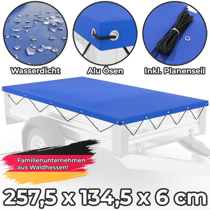 AnhÃ¤Nger Flachplane Abdeckplane 257x134cm FÃ¼R Stema Pkw HÃ¤Ngerabdeckung Mit Seil