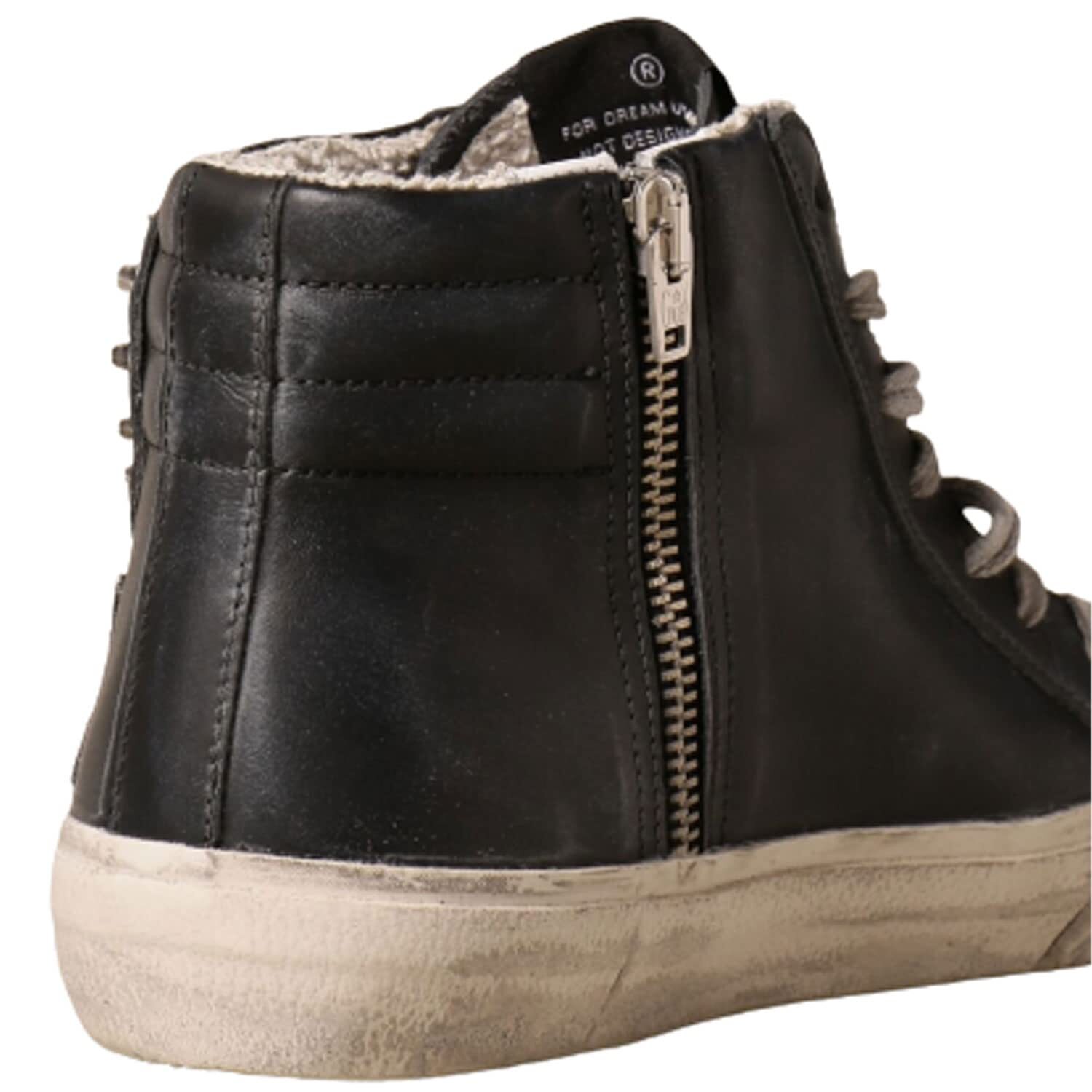 Pre-owned Golden Goose Slide Classic Leather Upper Studs Womens Distressed Sneakers-black