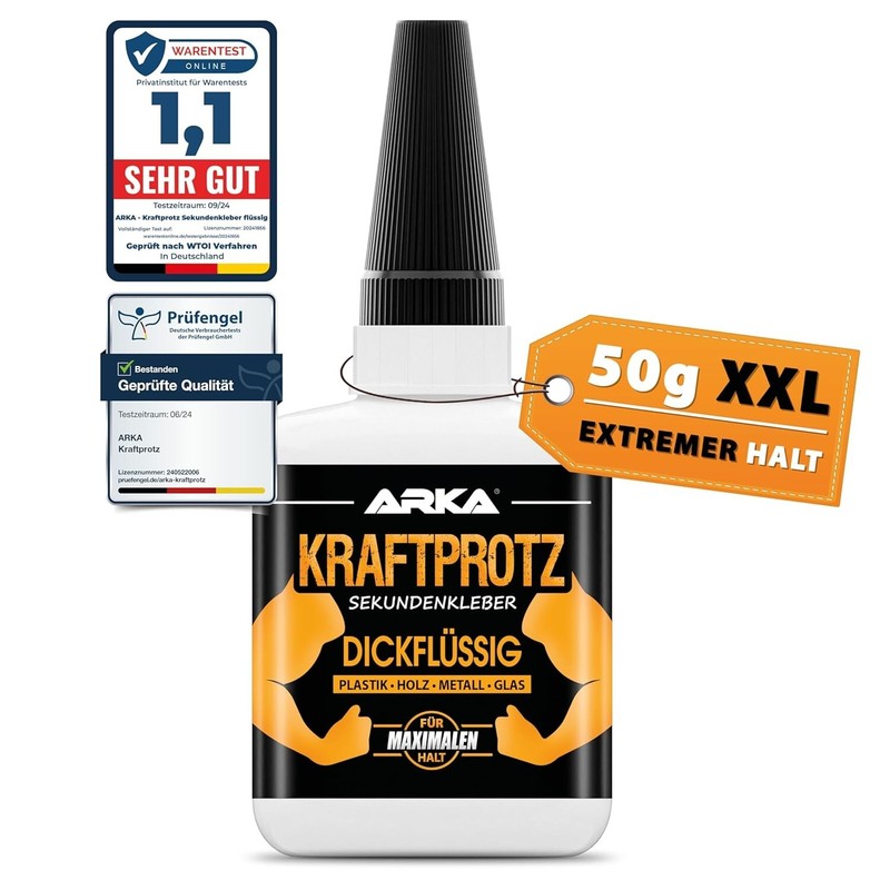 Sekundenkleber Extra Stark - Inkl. Anti-Austrocknungs-Spitze - Kraftprotz -