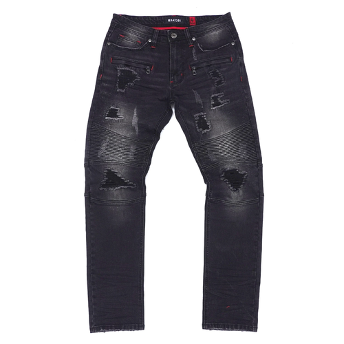 

Черные байкерские джинсы Makobi Alki Wash, Black wash