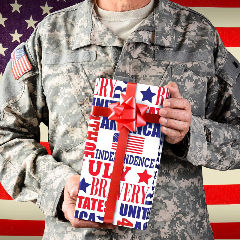 12 Sheet Patriotic Wrapping Paper 4Th of July Stars Stripes American Flag Gift W