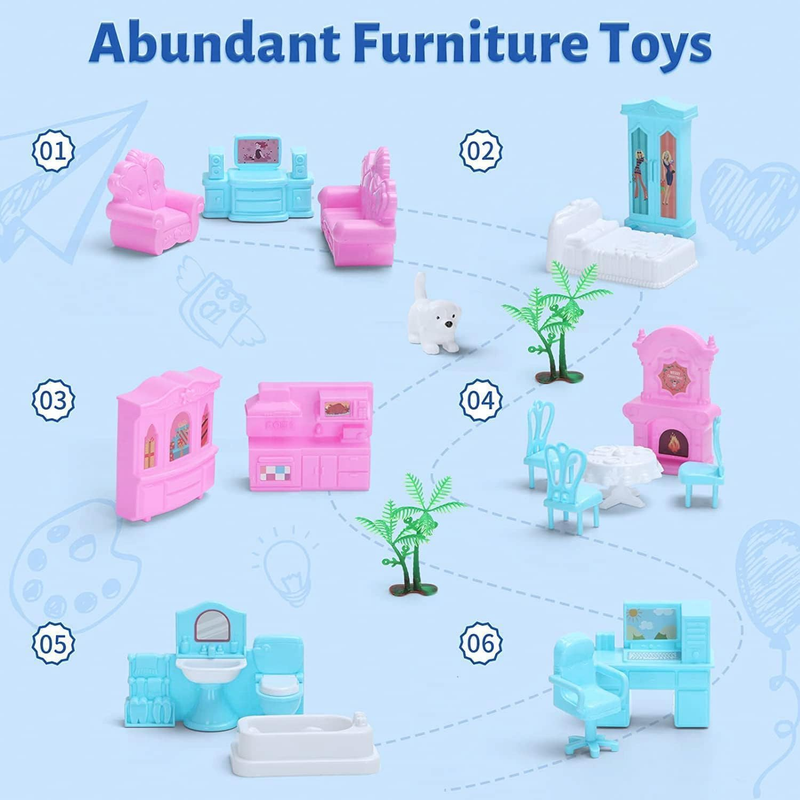 Doll House for Girls - 3-Story 6 Rooms Dollhouse with 4 Dolls Light Accessories