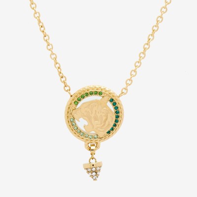 £105 JUST CAVALLI Designer Gold Tone Tiger Green Crystals Pendant Necklace